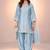 Sky blue satin heavy thread embroidery work kurta patiala set