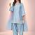 Sky blue satin heavy thread embroidery work kurta patiala set