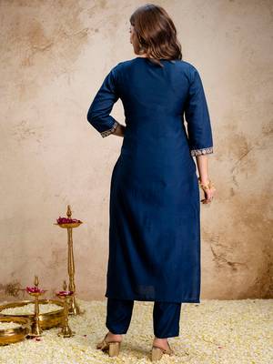 Blue roman heavy thread embroidery work kurta pant set 3