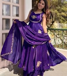 Purple frandy silk heavy thread embroidery work kurta palazzo set