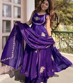 Purple frandy silk heavy thread embroidery work kurta palazzo set