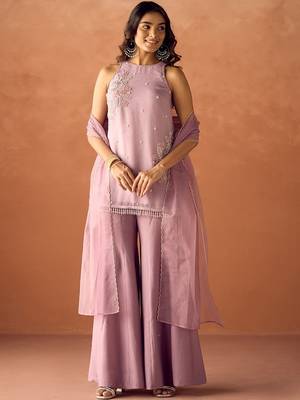 Mauve crunchy beads work kurta palazzo set 1