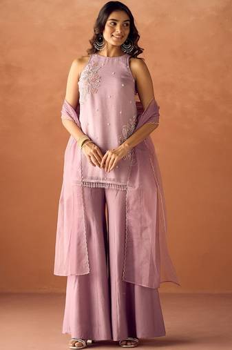 Mauve crunchy beads work kurta palazzo set