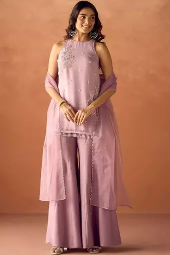 Mauve crunchy beads work kurta palazzo set