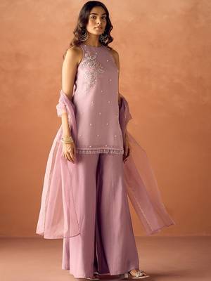 Mauve crunchy beads work kurta palazzo set 2