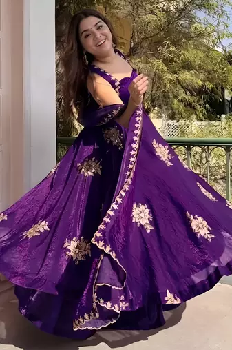 Purple frandy silk heavy thread embroidery work kurta palazzo set