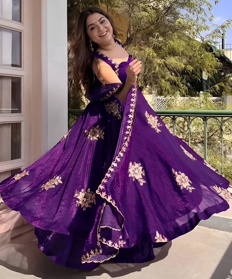 Purple frandy silk heavy thread embroidery work kurta palazzo set