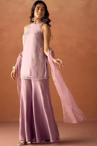 Mauve crunchy beads work kurta palazzo set