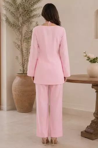 Pink georgette heavy thread embroidery work kurta with palazzo
