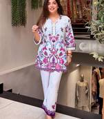 Off white cotton printed kurta with pant