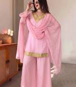 Pink georgette embroidery lace border work kurta palazzo set