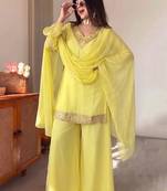 Yellow georgette embroidery lace border work kurta palazzo set