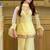 Yellow georgette embroidery lace border work kurta palazzo set