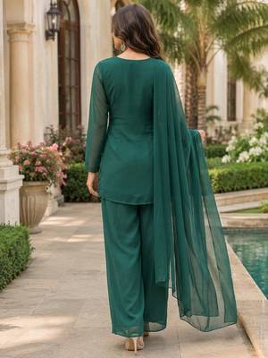 Green georgette heavy thread embroidery work kurta palazzo set 4