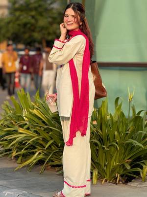 Off white cotton heavy thread embroidery work kurta patiala gharara set 3