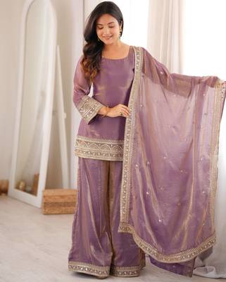 Cream fendy silk blend kurta palazzo set with dupatta 1