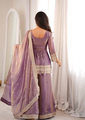 Cream fendy silk blend kurta palazzo set with dupatta 4