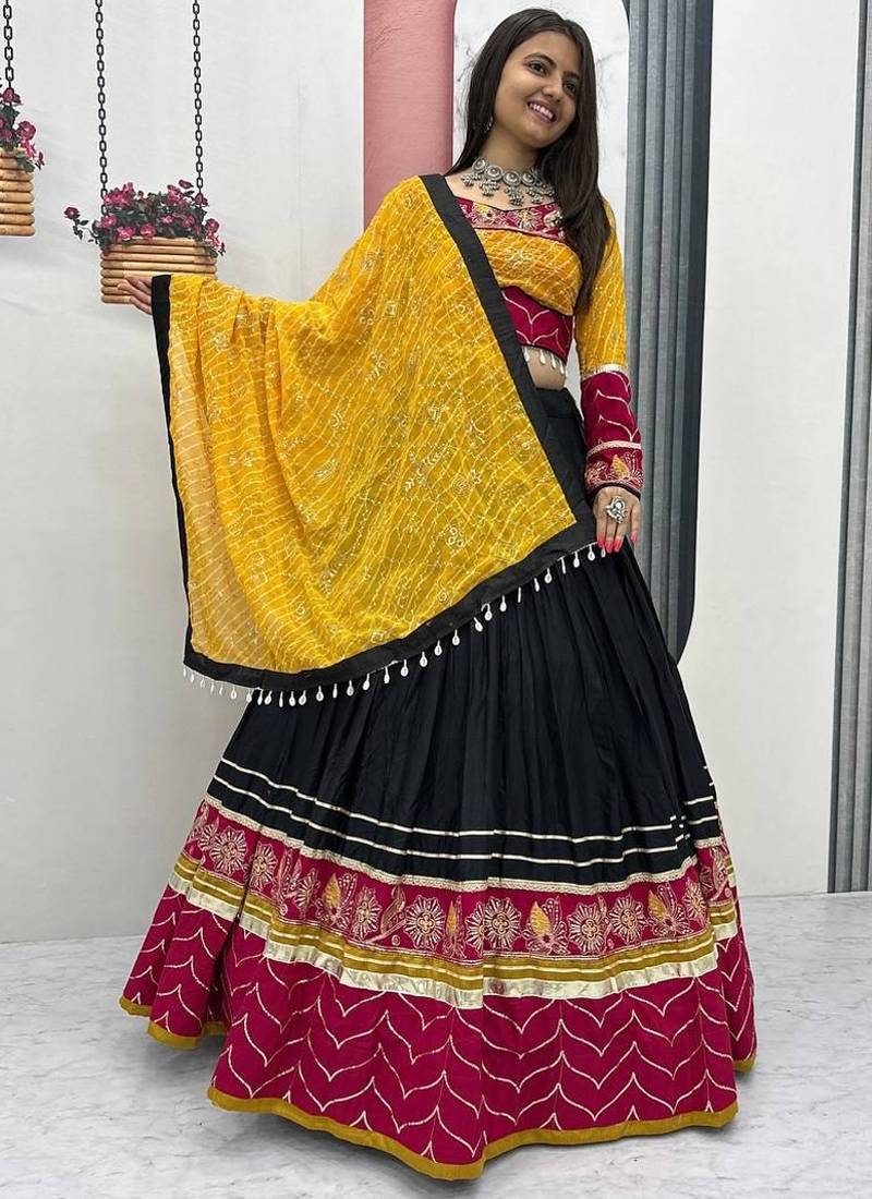 Black Rayon Cotton Navratri Lehenga Choli