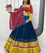 Teal Rayon Cotton Navratri Lehenga Choli