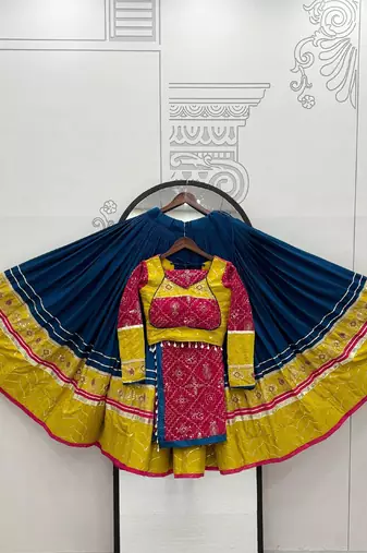 Teal Rayon Cotton Navratri Lehenga Choli