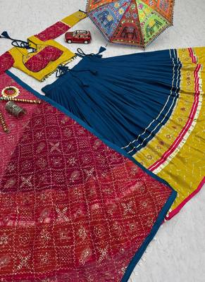 Teal Rayon Cotton Navratri Lehenga Choli 3