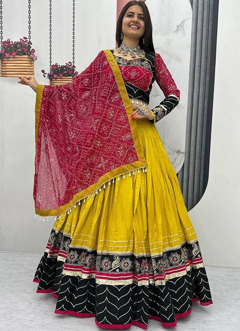 Mustard Rayon Cotton Navratri Lehenga Choli