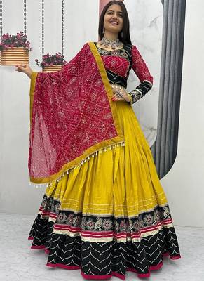 Mustard Rayon Cotton Navratri Lehenga Choli 3
