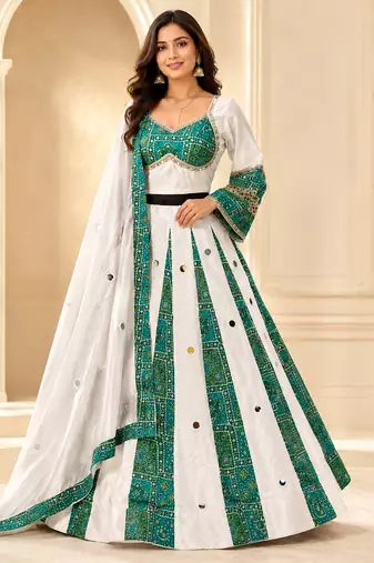 Green Navratri Rayon Mirror Work Chaniya Choli with Dupatta