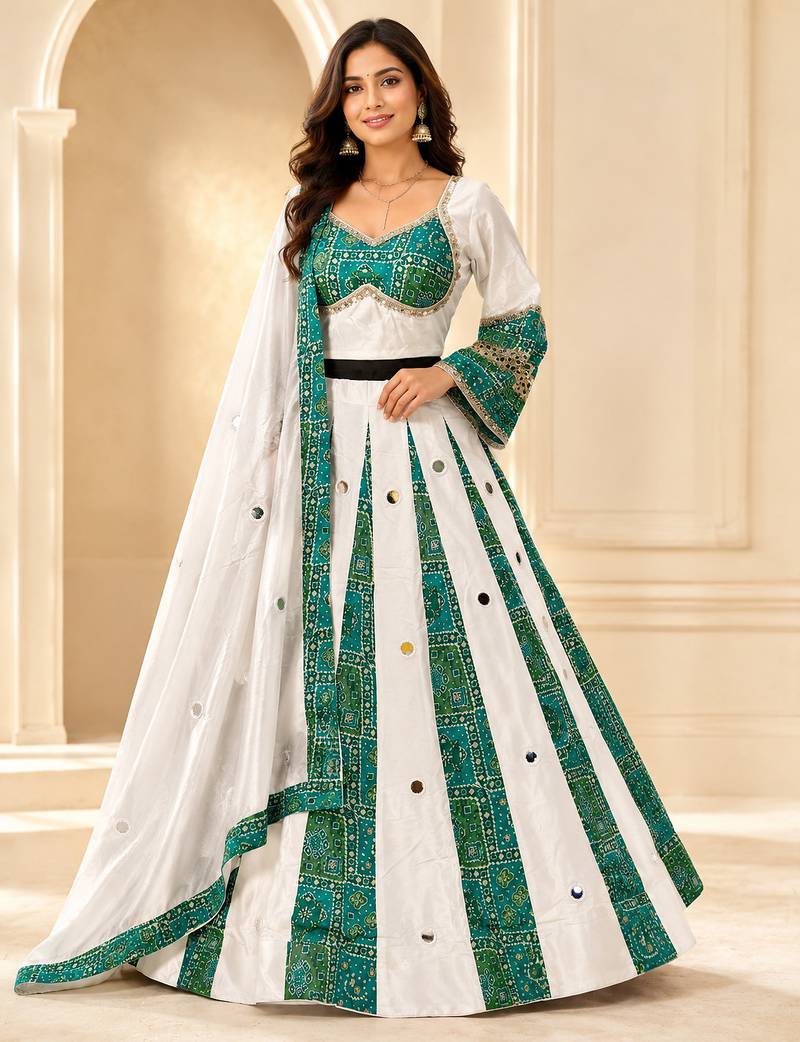 Green Navratri Rayon Mirror Work Chaniya Choli with Dupatta