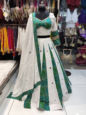 Green Navratri Rayon Mirror Work Chaniya Choli with Dupatta 2