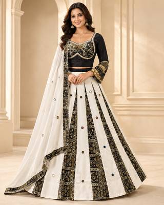Black Navratri Rayon Mirror Work Chaniya Choli with Dupatta 1