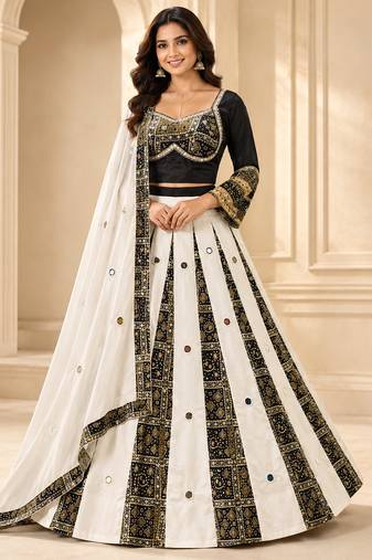 Black Navratri Rayon Mirror Work Chaniya Choli with Dupatta