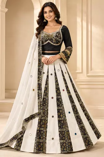Black Navratri Rayon Mirror Work Chaniya Choli with Dupatta