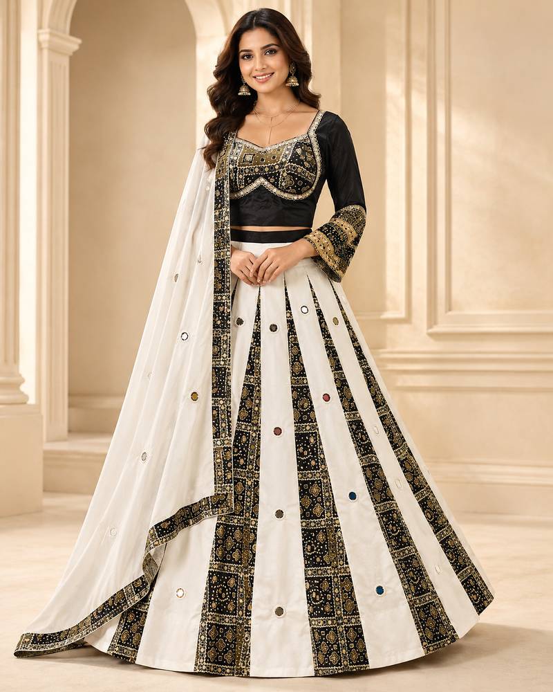 Black Navratri Rayon Mirror Work Chaniya Choli with Dupatta