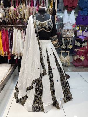 Black Navratri Rayon Mirror Work Chaniya Choli with Dupatta 2