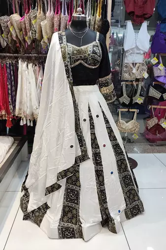 Black Navratri Rayon Mirror Work Chaniya Choli with Dupatta