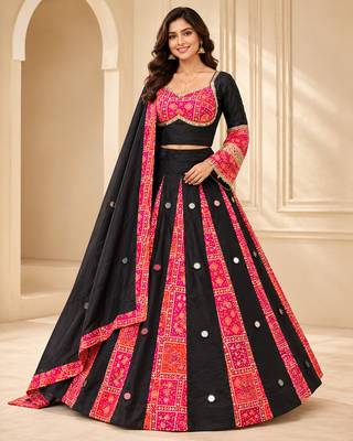 Rani Pink Navratri Rayon Mirror Work Chaniya Choli with Dupatta 1