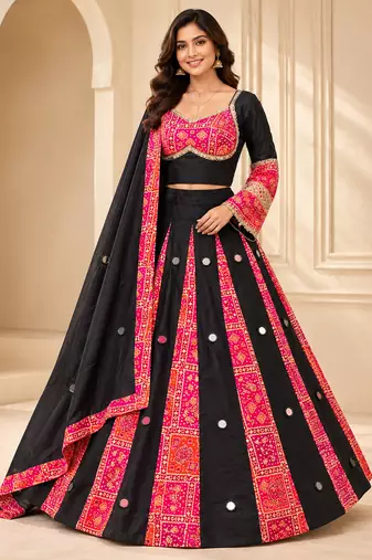 Rani Pink Navratri Rayon Mirror Work Chaniya Choli with Dupatta