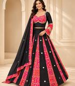 Rani Pink Navratri Rayon Mirror Work Chaniya Choli with Dupatta