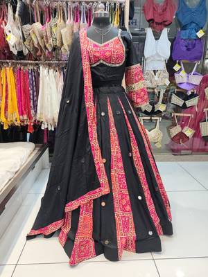 Rani Pink Navratri Rayon Mirror Work Chaniya Choli with Dupatta 2