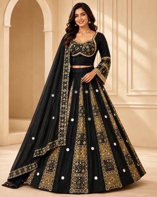 Black Navratri Rayon Mirror Work Chaniya Choli with Dupatta 1