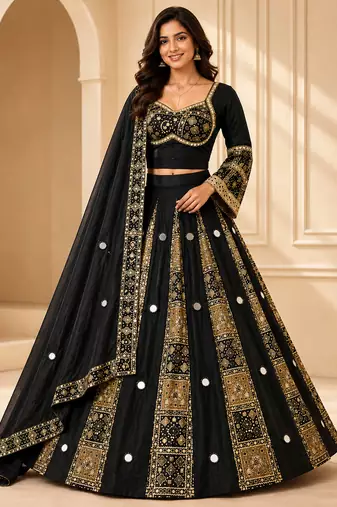 Black Navratri Rayon Mirror Work Chaniya Choli with Dupatta
