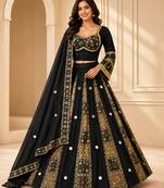 Black Navratri Rayon Mirror Work Chaniya Choli with Dupatta