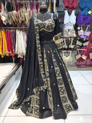 Black Navratri Rayon Mirror Work Chaniya Choli with Dupatta 2