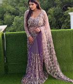 Lavender butterfly net embroidered saree with unstitched blouse