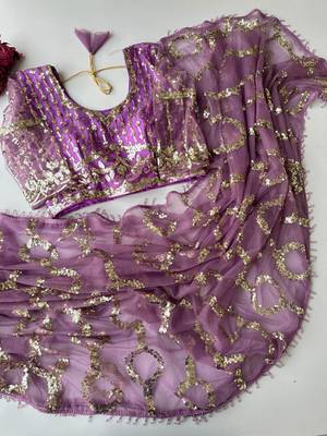 Lavender butterfly net embroidered saree with unstitched blouse 2