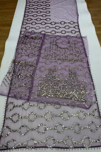 Lavender butterfly net embroidered saree with unstitched blouse