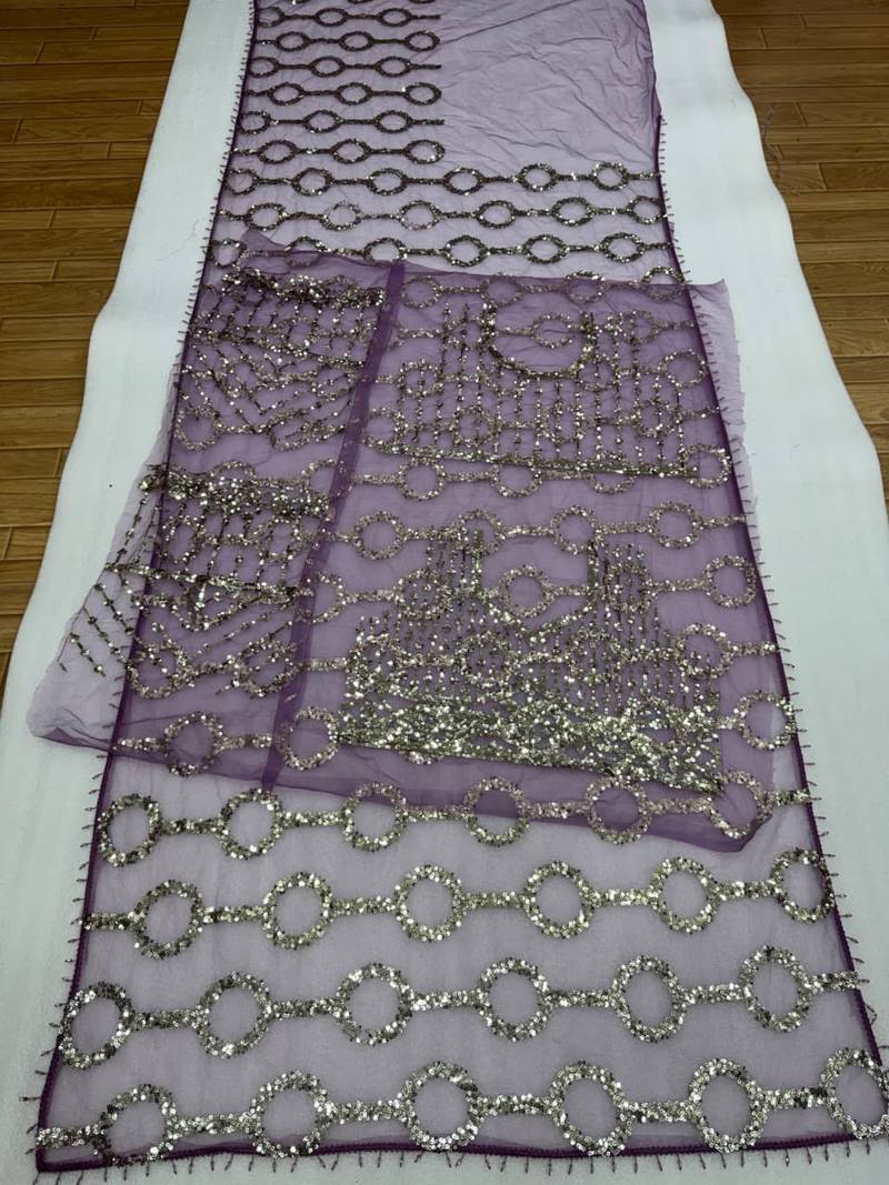 Lavender butterfly net embroidered saree with unstitched blouse