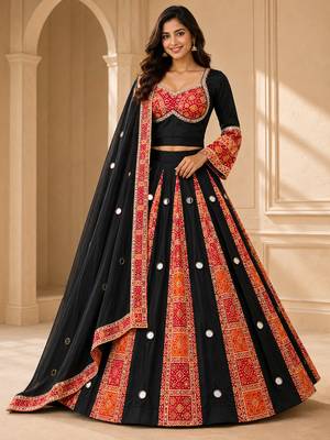 Red Navratri Rayon Mirror Work Chaniya Choli with Dupatta 1