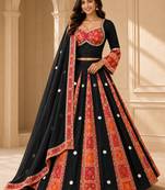 Red Navratri Rayon Mirror Work Chaniya Choli with Dupatta